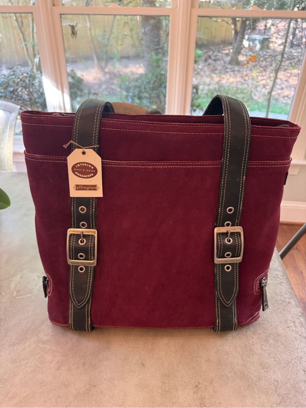 Ellington Suede Tote Bag with Black Leather Straps